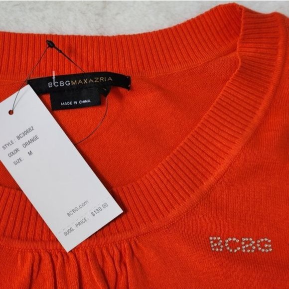 BCBGMaxAzri Orange Knit Short Sleeve Top Scoop Neck Cotton Stretch Women Medium - Picture 6 of 11
